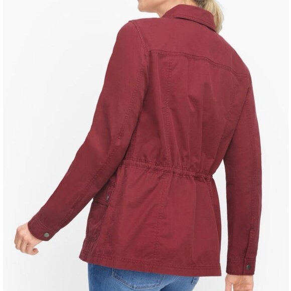 Talbots Petite MP Cotton Twill Safari Utility Jacket Burgundy Drawstring Waist - Picture 2 of 14